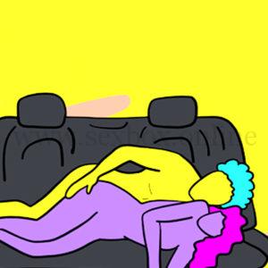 1.10 Поза для секса в машине на заднем сидении на боку Парень лежит на сидении на боку и прижимает к себе девушку