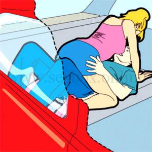 Поза для секс в машине на заднем сидении сверху Парень лежит на спине поджав колени Девушка лежит сверху